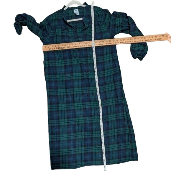 Lands' End classic blue green flannel nightgown pullover plaid side Medium 10/12 - Picture 3 of 9